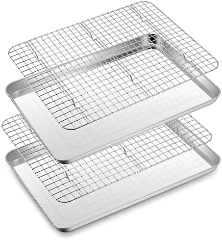 Half Sheet Baking Pan with Rack Set, E-far 18”x13” Cookie Sheet by E-far