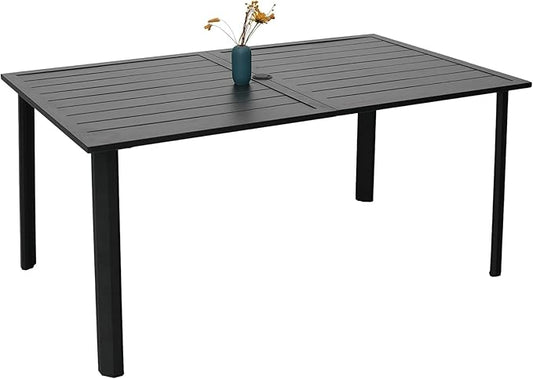 Patio Rectangle Dining Table with Metal Straight Leg and Slat Top for 6 Person, 63"x38"