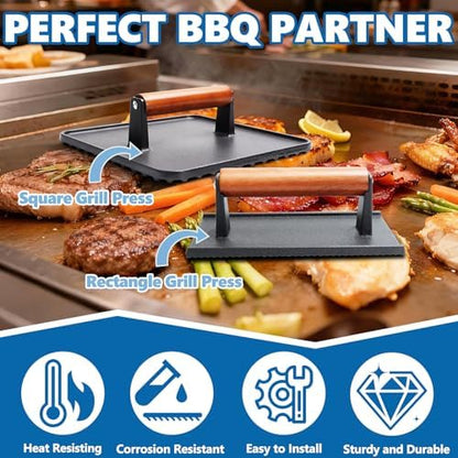 Cast Iron Square Burger Press&Rectangle Meat Press - Image 2