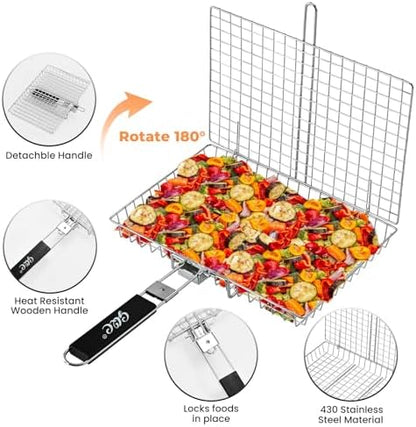 Portable BBQ Grill Basket, Fish Grill Baskets, Folding Portable Fish Grilling - Image 2