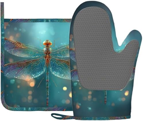 Fantasy Green Dragonfly Oven Mitt and Pot Holder by Unknown