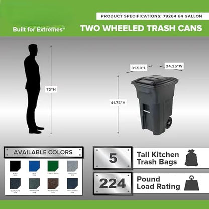 Premium 64 Gallon Black Wheeled Trash Can Bundle – Heavy Duty Municipal-Style Outdoor Garbage Container with Hinged Lid, Odor Control System, Fragrance Packets & Liners for Home, HOA & Commercial Use