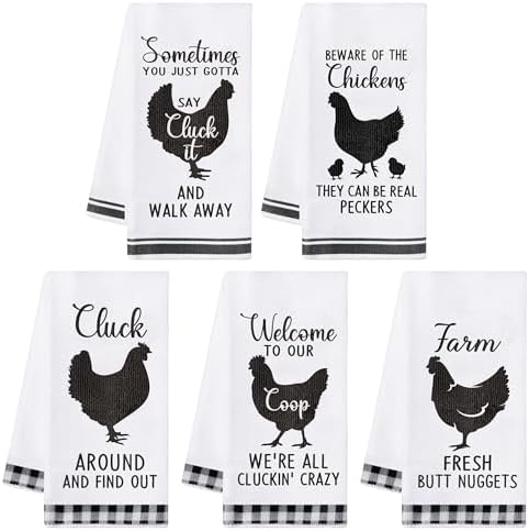 R HORSE 5Pcs Funny Chicken Kitchen Towels Dish Towel Set Baking Lover Gift by RHORSE