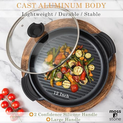 Moss & Stone 12" Grill Pan for Indoor Cooking, Nonstick Pan - Image 2