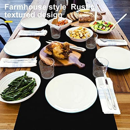 Waterproof Wipeable Table Runner, Thick Farmhouse Table Runner, Dresser Runner, Rustic Table Runner for Kitchen Dining Room, Bedroom, Living Room, Indoor and Outdoor (72'',Black)