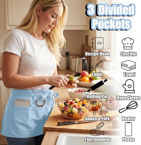 TOSHE Waist Apron 3 Pockets Waterdrop Resistant Cotton Server - Image 2