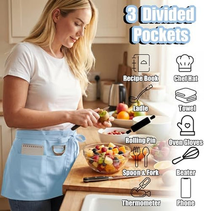 TOSHE Waist Apron 3 Pockets Waterdrop Resistant Cotton Server - Image 2