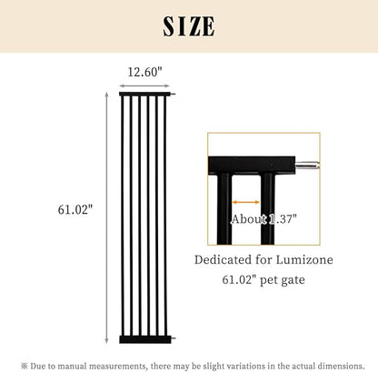 Lumizone Extra Tall Cat Gate Extension Kit 61.02" High Pressure Mounted 12.6" Extra Wide 1.37" Gap No Drilling Tall Pet Gate for Dogs (Black, 12.60" W)