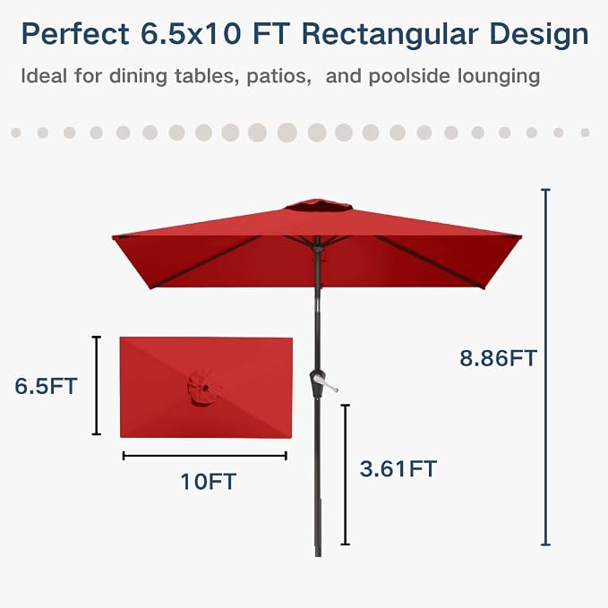 6.5' x 10' Rectangular Patio Umbrella Large Outdoor Market Umbrella w/UV - Image 9