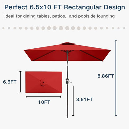 6.5' x 10' Rectangular Patio Umbrella Large Outdoor Market Umbrella w/UV - Image 9
