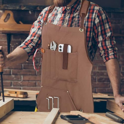 Unisex Woodworking Work Apron, 16oz Multi-Pocket Canvas Apron - Image 4
