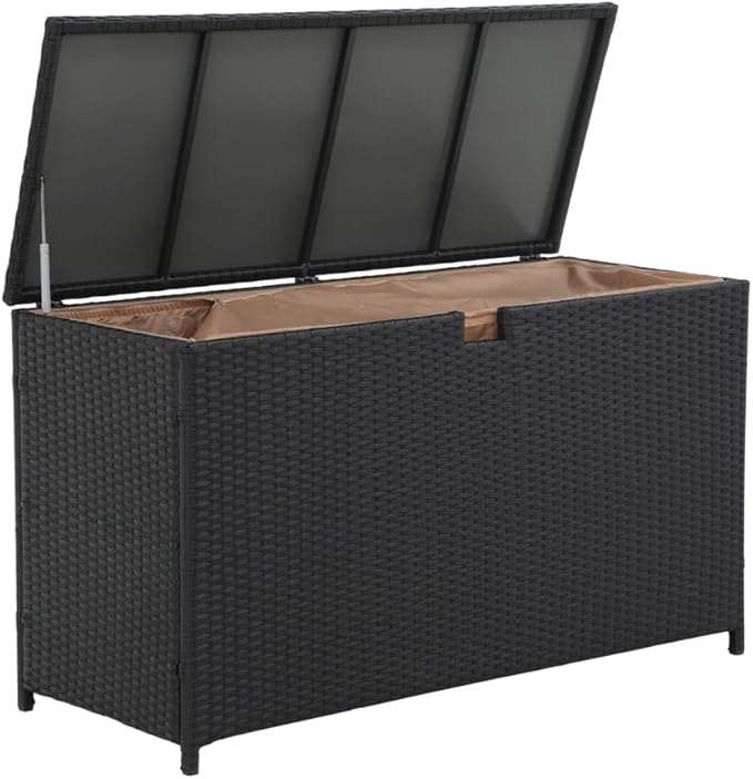 Super Patio Outdoor Patio Storage Box Waterproof, 120 Gallon Large Deck Box Wicker Storage Bin for Cushions, Garden Tools, Black
