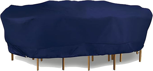 Eevelle Meridian Patio Oval Table Set Cover with Marine Grade Fabric - Outdoor Table Cover - Furniture Set Covers for Dining Table - Easy to Install - (25.5" H x 104" L x 82" W, Navy)
