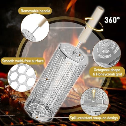 Octagonal Grill Basket, Heavy Duty Stainless Steel Grill Baskets - Image 4