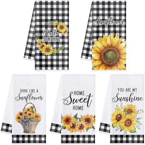 R HORSE 5Pcs Funny Sunflower Kitchen Towels Dish Towel Baking Lover Gift by RHORSE
