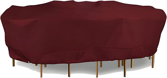 Eevelle Meridian Patio Oval Table Set Cover with Marine Grade Fabric - Outdoor Table Cover - Furniture Set Covers for Dining Table - Easy to Install - (25.5" H x 128" L x 82" W, Burgundy)