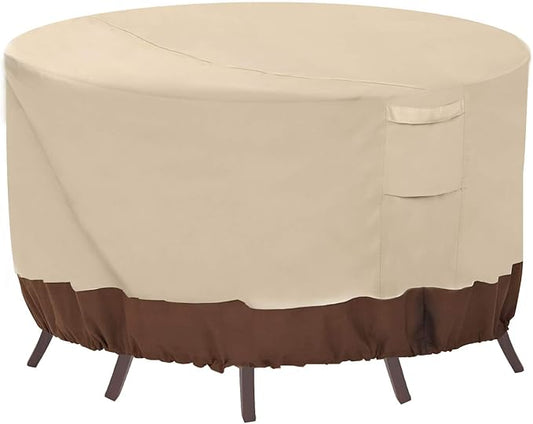 Vailge Round Patio Furniture Covers, 100% Waterproof Outdoor Table Chair Set Covers, Anti-Fading Cover for Outdoor Furniture Set, UV Resistant (Beige&brown, 72"DIAx28"H)