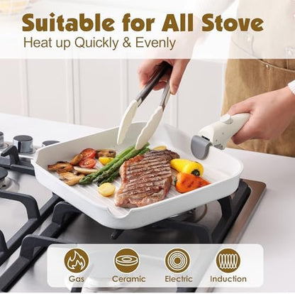 SENSARTE 17 Piece Nonstick Detachable Handle Pots and Pans Set White - Image 6