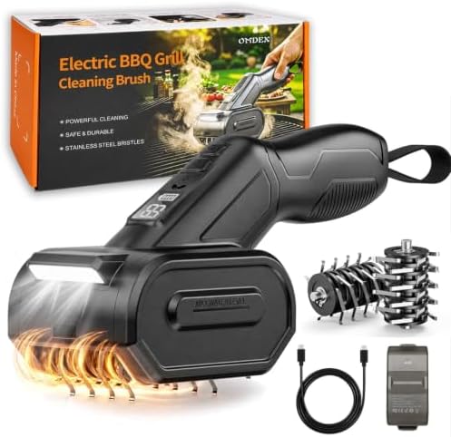 Electric Grill Brush Bristle-Free, 890RPM High Torque Grill BBQ Brush w/ 2 Head by OMDEX