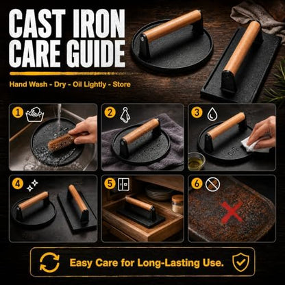 Smash Burger Press Kit, Cast Iron Burger Smasher, Steak Weight - Image 3