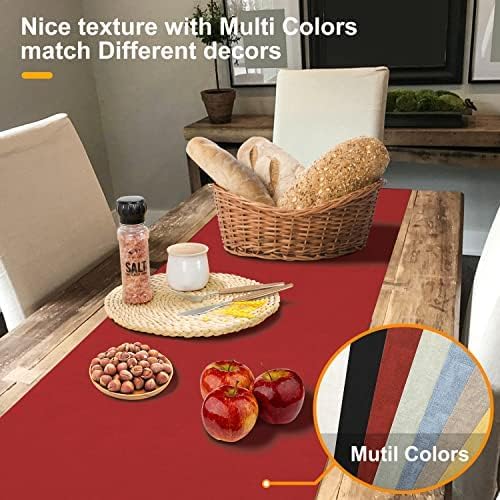 Waterproof Wipeable Table Runner, Thick Farmhouse Runner, Dresser Runner, Rustic Table Runner for Kitchen, Dining Room, Bedroom, Living Room, Indoor and Outdoor (108'', Red)