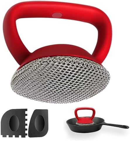 MEIXINZHI Cast Iron Cleaner, Chain Mail Scrubber & Pan Grill Scrapers - 2 in 1 by MEIXINZHI