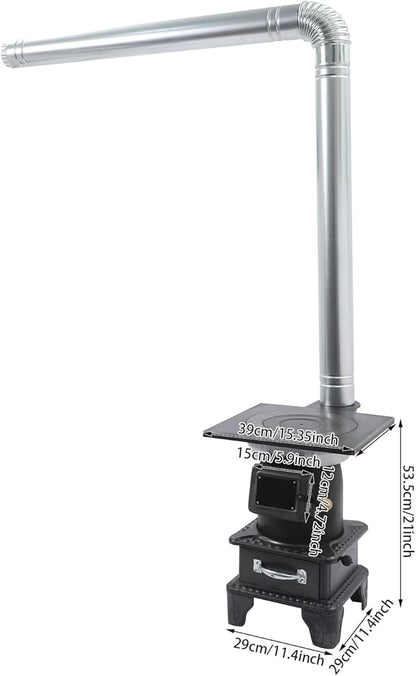 Wood Burning Stove with Chimney and Heat Shield, Outdoor Portable Heater for Camping, Cabin, Tent, Patio, Ice Fishing, Use with Firewood Coal, Carbon Steel, 3-Size Cooktop