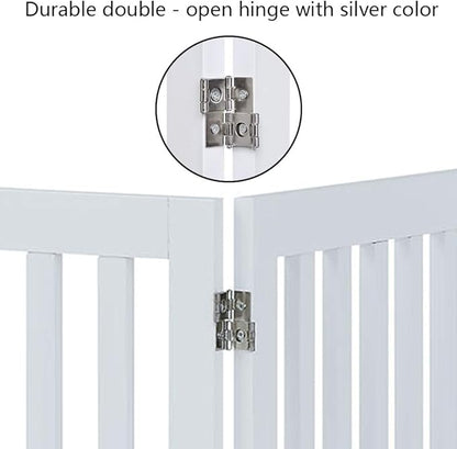 unipaws 36”H Free Standing Pet Gate for Dog Cat, Tall Wooden Dog Gates for Doorway, Stairs, Foldable Pet Fence for The House, Expandable Barrier, Indoor Use, White