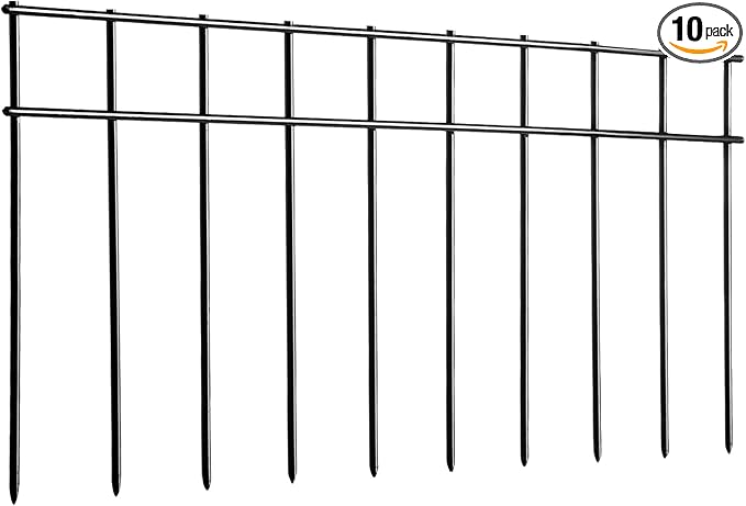 Adavin Small or Medium Animal Barrier Fence 10 Pack 20 in(L) X 10 in(H) Underground Decorative Garden Fencing, Dog Rabbits Fences Black Metal Fence Panel Ground Stakes for Outdoor Patio. Total 17 Ft