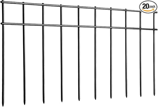 Adavin Small/Medium Animal Barrier Fence 20 Pack 20 in(L) X 10 in(H) Underground Decorative Garden Fencing, Dog Rabbits Fences Black Metal Fence Panel Ground Stakes for Outdoor Patio. Total 33.5 Ft