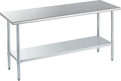 ROCKPOINT Stainless Steel Table for Prep & Work 24x72 Inches, NSF Metal Commercial Kitchen Heavy Duty Table with Adjustable Under Shelf and Table Foot for Restaurant, Home and Hotel