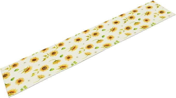 Yellow Sunflower Table Runner, Seasonal Spring Summer Flowers Table Decor for Kitchen Dining Room Coffee Holiday Kitchen Dining 13x108in