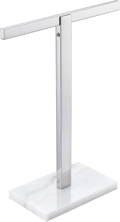 KOKOSIRI Hand Towel Rack Stand Towel Bar with Marble Base for Bathroom Kitchen Vanity Countertop, Polished Stainless Steel 15.7'' Height THS0002-SM-CH