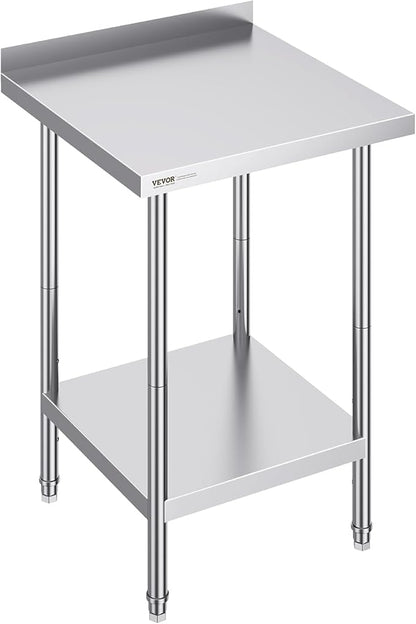 VEVOR 24 x 24 x 36 Inch Stainless Steel Work Table, Commercial Food Prep Worktable Heavy Duty Prep Worktable, Metal Work Table with Adjustable Height for Restaurant, Home and Hotel