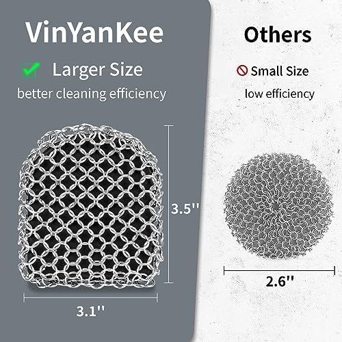 Cast Iron Scrubber with Pan Scraper, 316 Chainmail Scrubber - Image 3