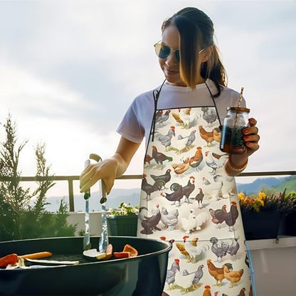 Chicken Kitchen Aprons with Utility Pockets Women Funny Adjustable Bib Baking - Image 2