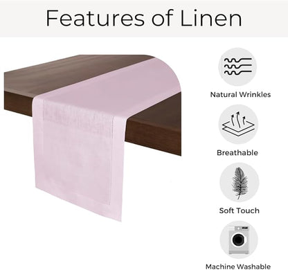 D'Moksha Homes Linen Pastel Pink Table Runner 72 Inches Long - 100% Pure Linen Hemstitch Table Runner 14 x 72 Inch for Dresser, Dining, Valentines, Spring, Easter - Classic Hemstitch