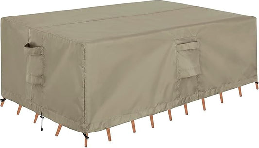 OutdoorLines Outdoor Waterproof Patio Table Furniture Set Covers - Rectangle Couch Sectional Cover Outside Weatherproof Patio Furniture Covering for Deck, Lawn and Backyard 126"L x 63"W x 28"H, Camel