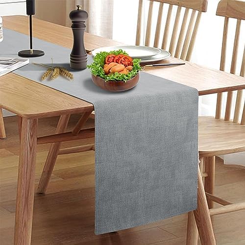 Waterproof Wipeable Table Runner, Thick Farmhouse Runner, Dresser Runner, Rustic Table Runner for Kitchen, Dining Room, Bedroom, Living Room, Indoor and Outdoor (90'', Grey)