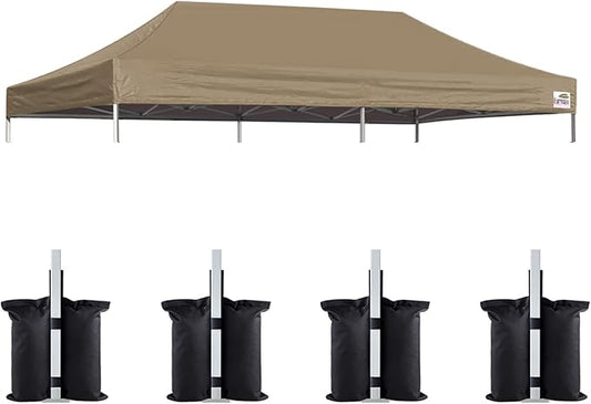 Eurmax USA 10x20 Pop Up Canopy Replacement Canopy Tent Top Cover, Instant Canopy Top Cover ONLY, Choose 30 Colors,Bonus 4PC Pack Weight Bag (10x20, Khaki)
