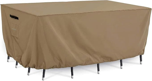Tempera Outdoor Dining Set Cover for Outside Table and Chairs, Rectangle Patio Table Covers for Outdoor Furniture, Anti-Fading, Windproof,102''L x 74''W x 27.8''H,Taupe