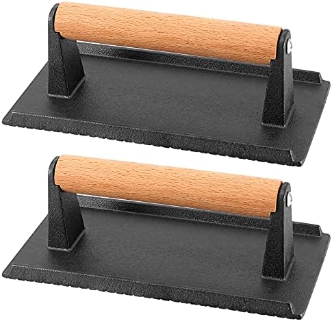 2 Pack 8 x 4 Inch Cast Iron Grill Press, Flat Heavy Weight Chef Press Bacon by HEIHAK