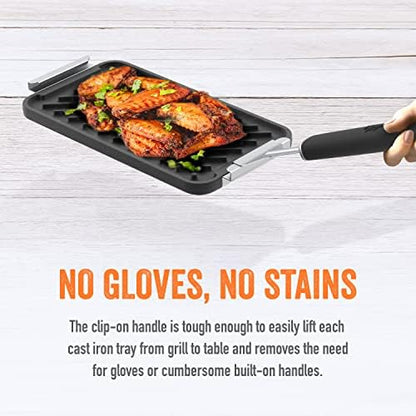 Yukon Glory Cast Iron Tray Set, 3 Pre-Seasoned Pans and Clip-On Handle - Image 3