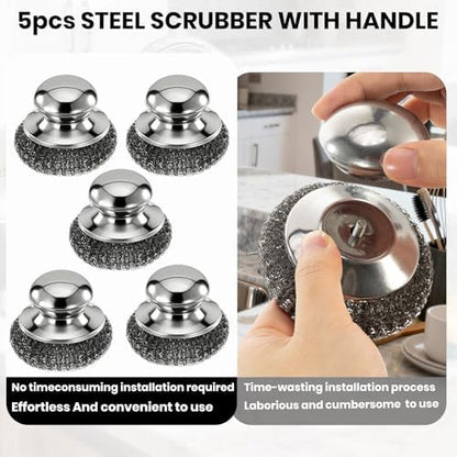Steel Wool Scrubber with Handle, Stainless Steel, 5 Pack, - Image 3