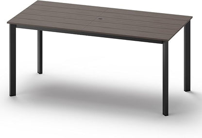 Outdoor Patio Dining Table, Aluminum & HDPS Outdoor Table with Umbrella Hole, All-Weather for Deck, Garden, Lawn, Backyard, Poolside and Indoor Use (Charcoal)