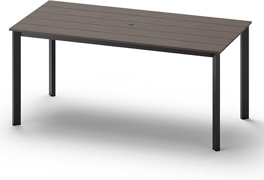 Outdoor Patio Dining Table, Aluminum & HDPS Outdoor Table with Umbrella Hole, All-Weather for Deck, Garden, Lawn, Backyard, Poolside and Indoor Use (Charcoal)