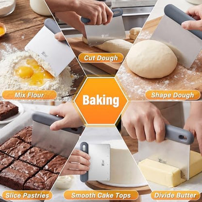 Bench & Dough Scraper for Kitchen 2-Pack, Pastry Scraper Tools - Image 5