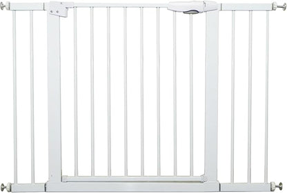 115“-134.6" Wide Baby Gate for Stairs, Mom's Choice Awards Winner-Self Closing Dog Gate Indoor for Doorways, No Drilling Pressure Mounted Pet Gates for Kids, Easy Walk Through Safety Gate, White.
