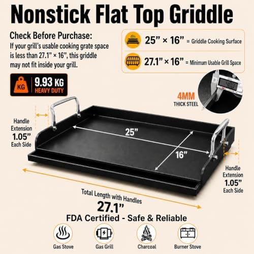 Griddle for Gas Grill Flat Top Grill Griddles Plate 25 x 16 Inch Cast Iron - Image 3
