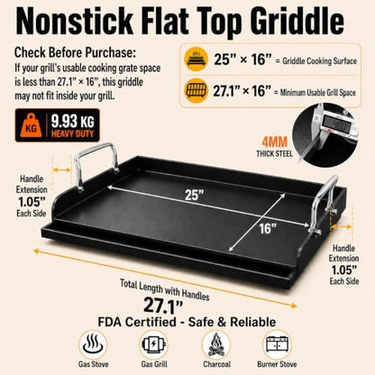 Griddle for Gas Grill Flat Top Grill Griddles Plate 25 x 16 Inch Cast Iron - Image 3